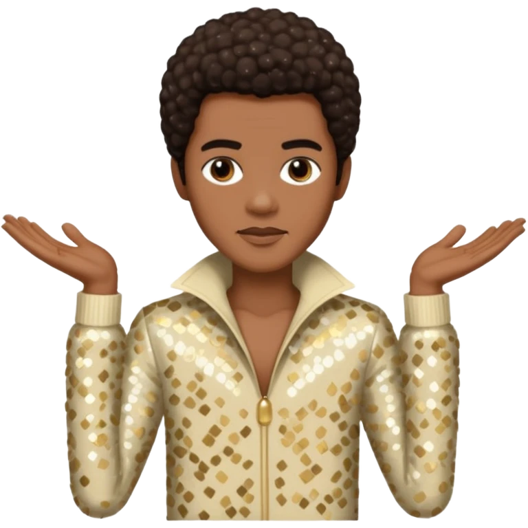 Bobby Farrell from Boney M with dark brown hair, cream sequin outfit emoji