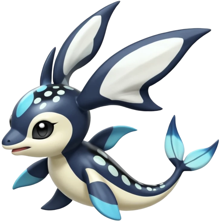 Black and white smooth glossy soft hot spotted Meloetta-Dialga-Orca-Giratina-Noivern-Vaporeon-Pokémon-Fakémon-fusion-hybrid-creature emoji