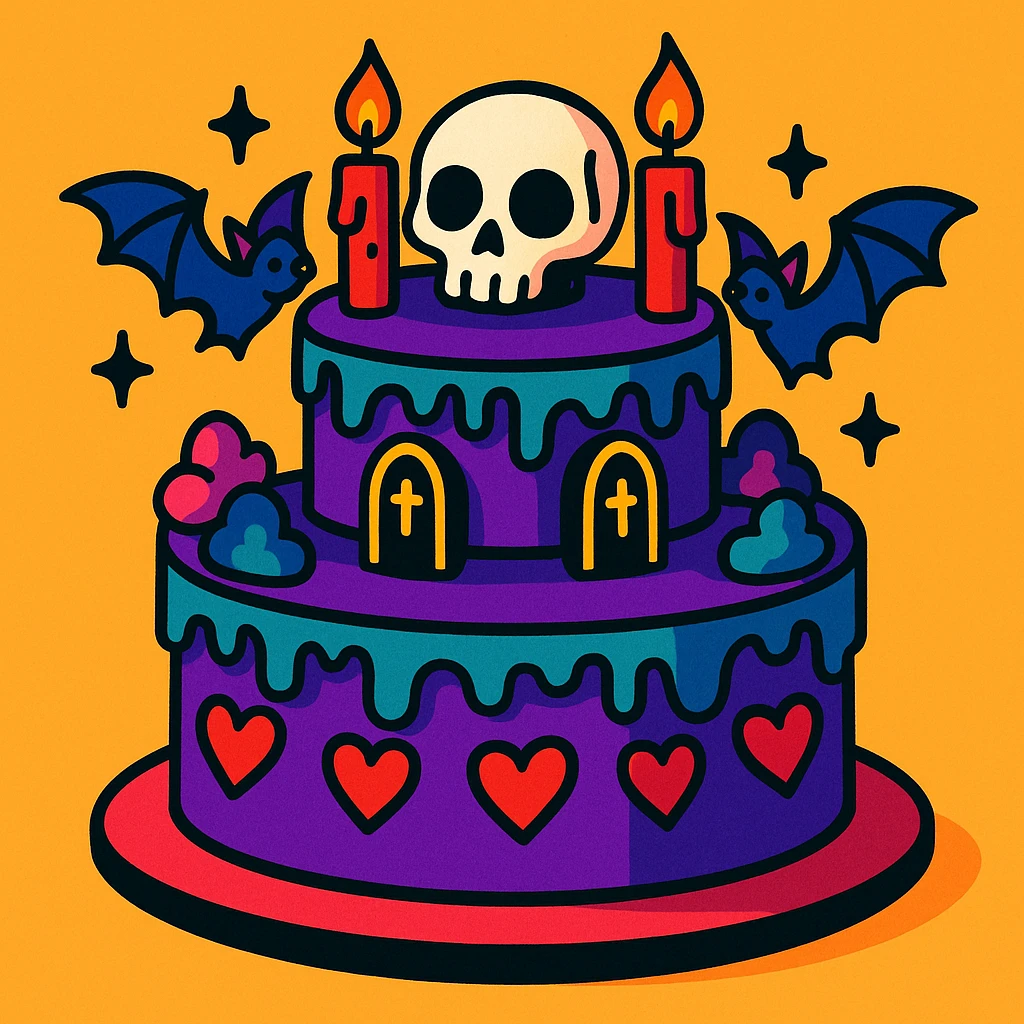 gothic cake, vibrant toon style, colorful and lively gothic cake with toon shading emoji