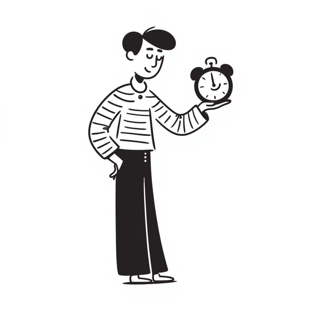A man with brown hair holding an emoji-style alarm clock emoji