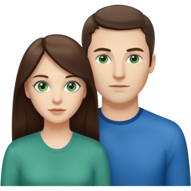 “A Polaroid-style photo of a couple with a heart of a white woman with long brunette hair and blue eyes, and a white man with short brunette hair and green eyes.” emoji