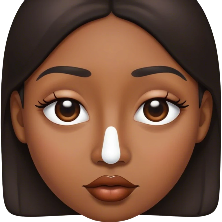 oval shaped head lips at the bottom of her mouth a big dot on her cheek and nose and half of her hair is black and the other part is white emoji