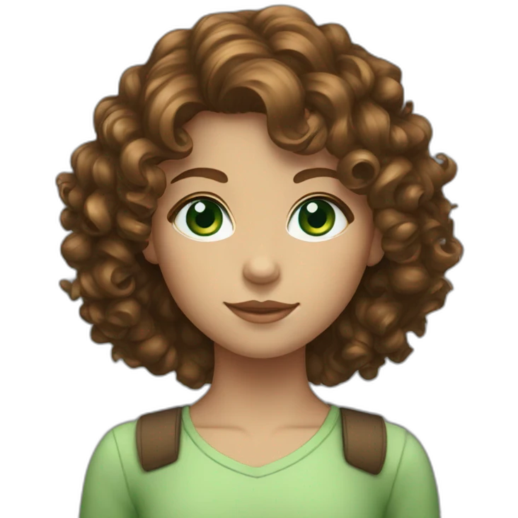 girl with brown curly hair and green blue eyes emoji