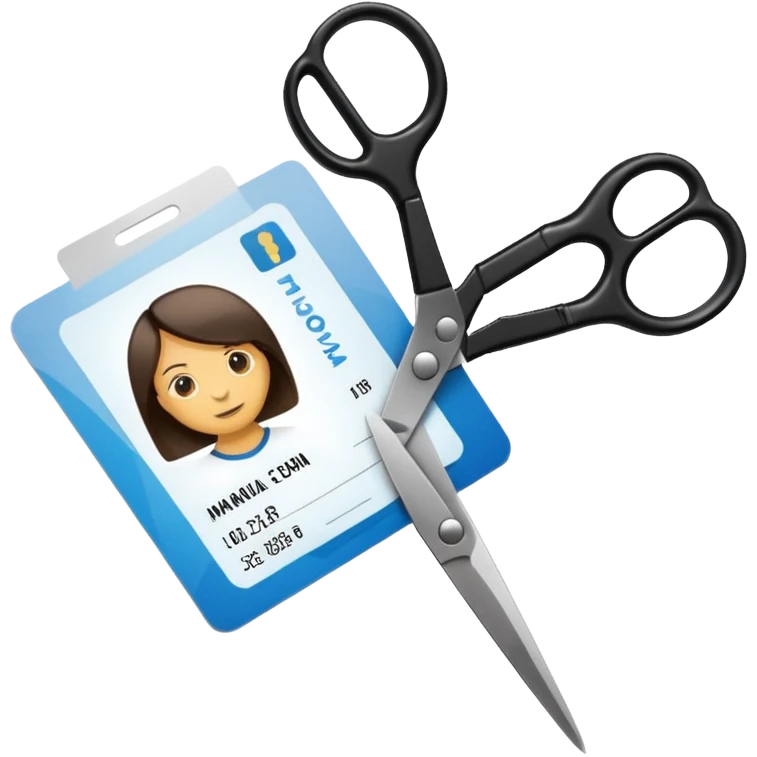 Scissors cutting an ID card in 2 parts.hyper realistic emoji