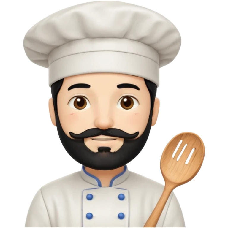 CHEF CON PIEL BLANCA, GORRO DE CHEF, PELO NEGRO Y BARBA NEGRA, OJOS MARRON OSCURO. SONRIE Y TIENE MARCAS DE BESOS CON FORMA DE LABIOS EN LAS MEJILLAS  emoji