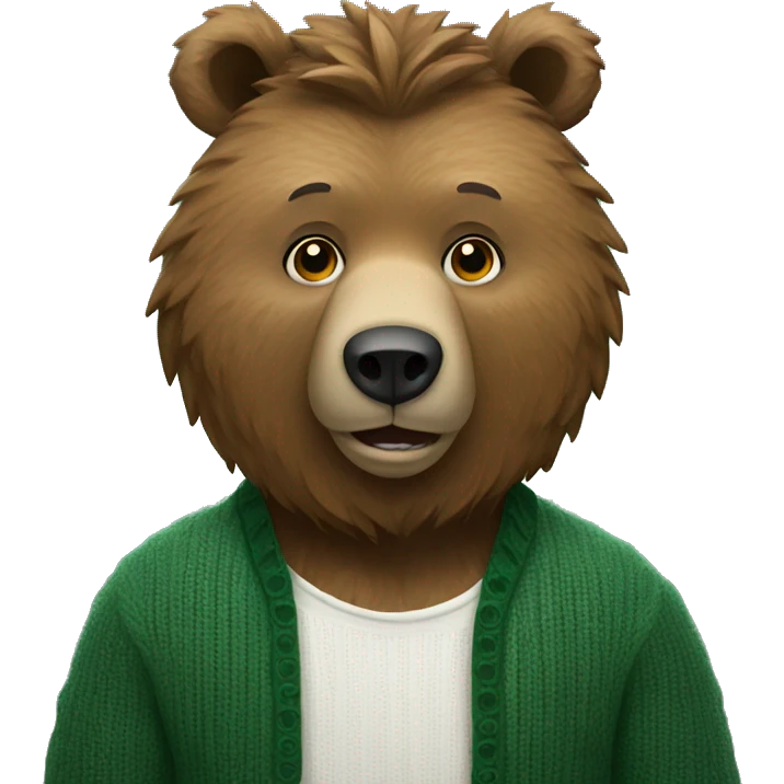 A grizzly with a white shirt and a pine green sweater  emoji