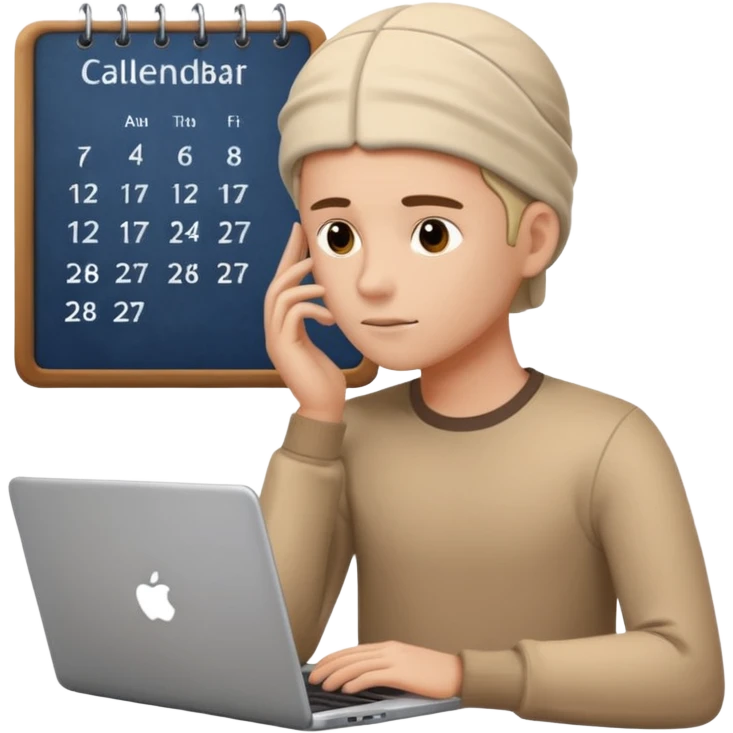 weekly calendar next to person thinking symbol should be shown in his head adjusting it with laptop emoji