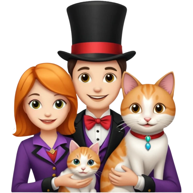 magician couple and their pet cat emoji