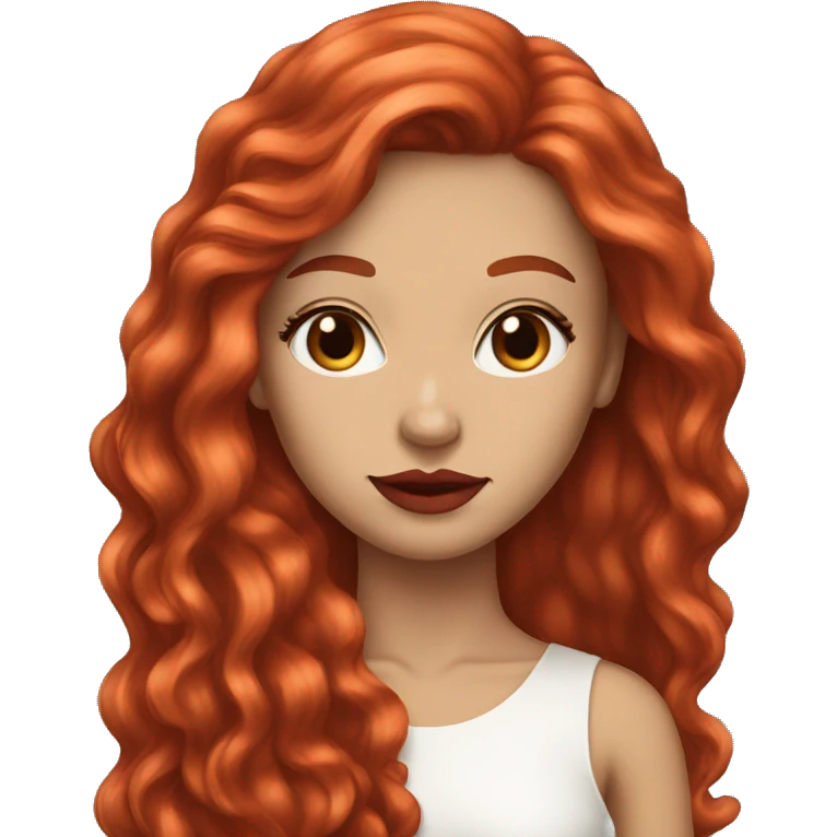 Pretty woman very long red hair and long face light skin red lips emoji