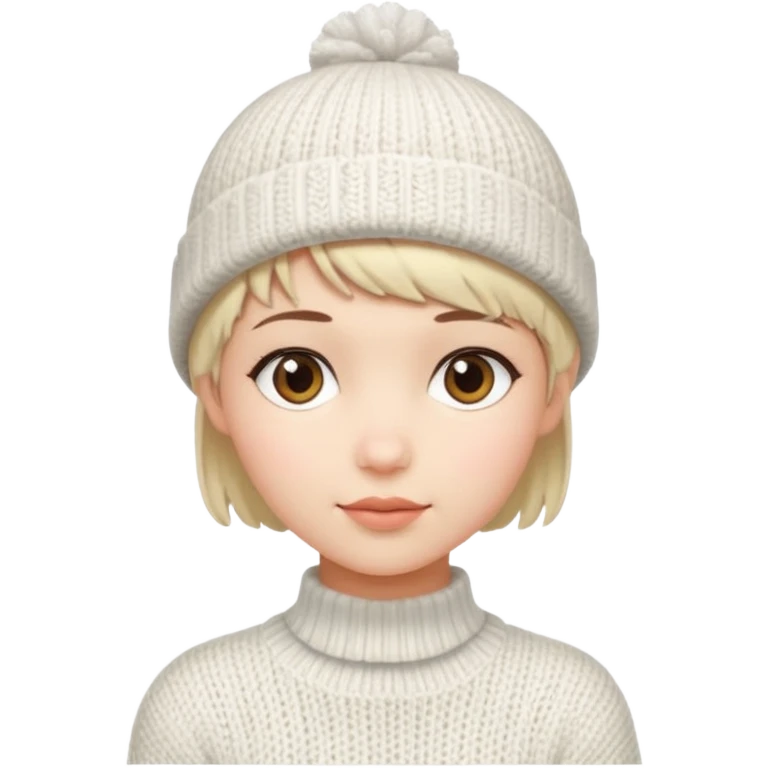 Girl pixiecut Hair white knitted wool cap piece of clothing emoji