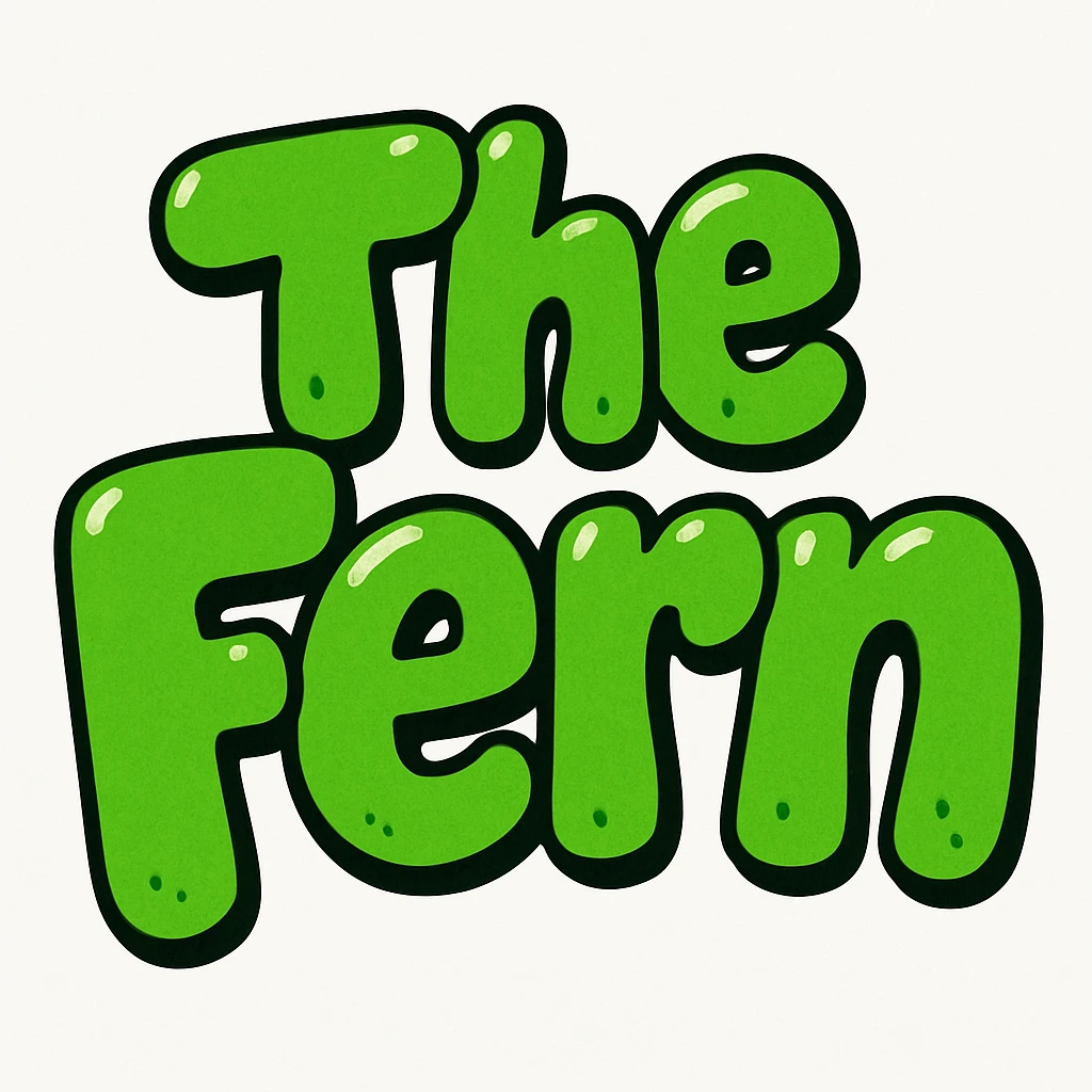 bubble letters in green that say 'The Fern', vibrant, cartoonish, and eye-catching emoji