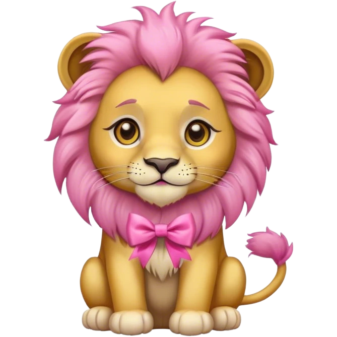 Cute lion with a pink bow sitting down emoji