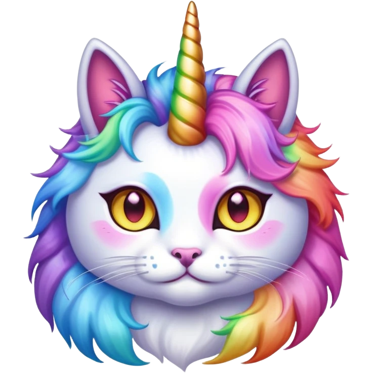 Unicorn cat hybrid with rainbow fur and glowing eyes emoji