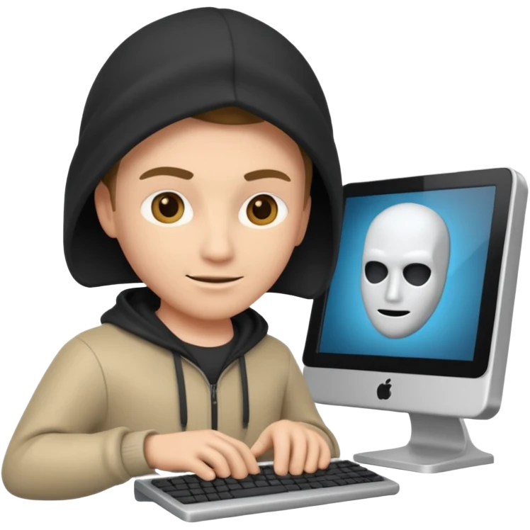 a 3d hacker with computer emoji