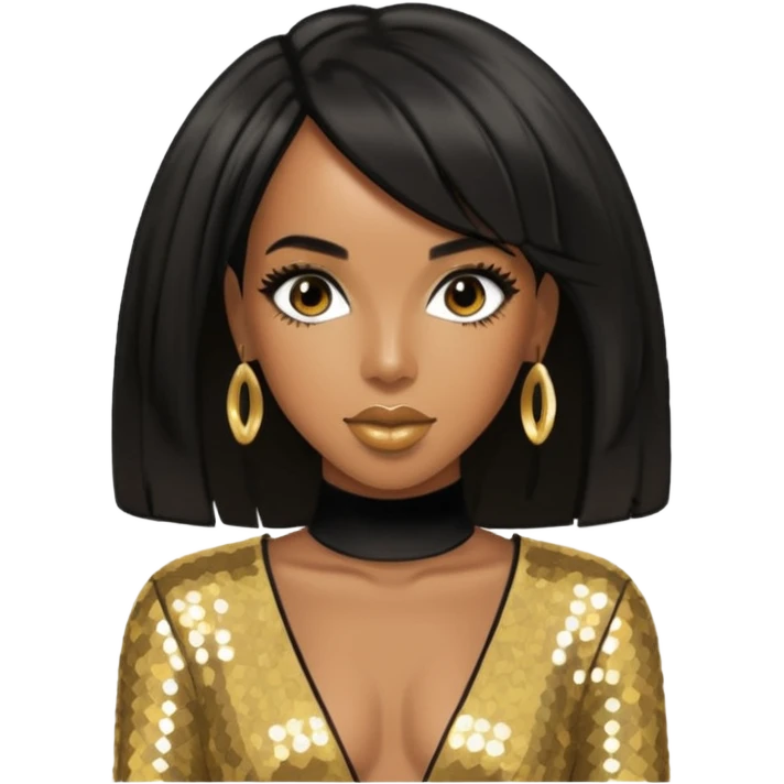 Kelly Rowland from Destiny's Child with black hair, gold outfit emoji