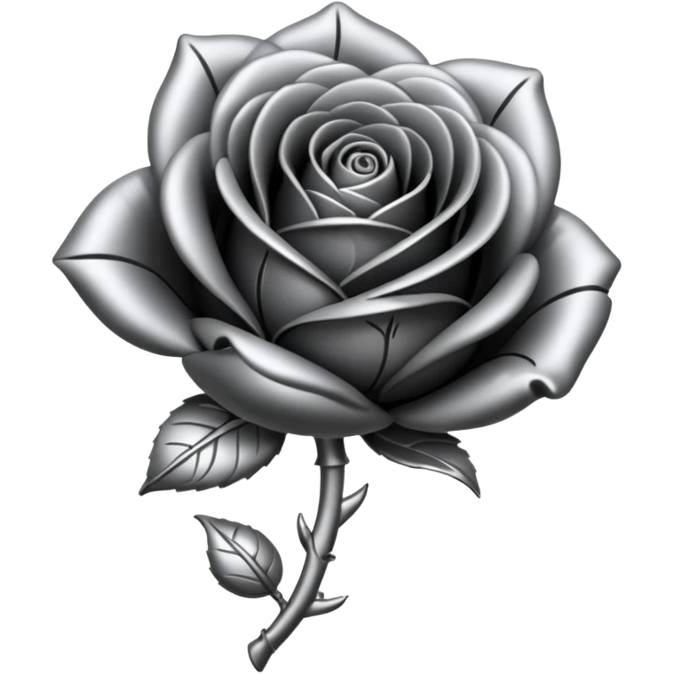 Black and silver filigree rose bud, 3D, extremely detailed design emoji