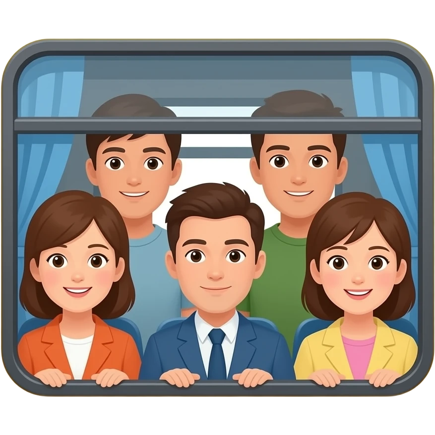 peoples on a yellow train window emoji