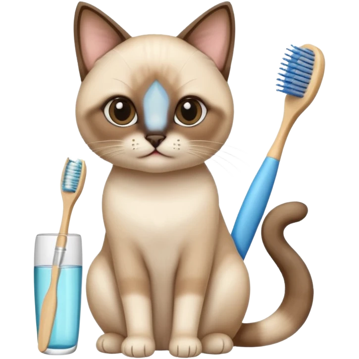 cute siamese cat, tooth brush, hair brush emoji