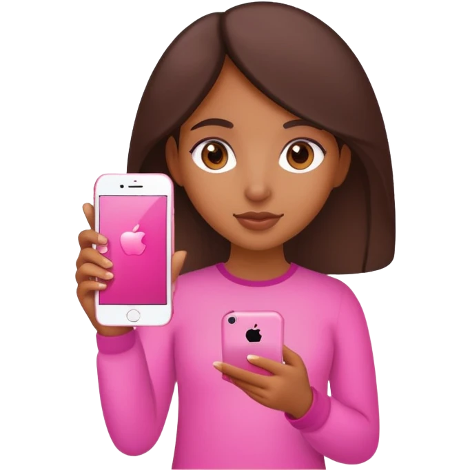 Brown girl with pink iPhone 16 in her hand emoji
