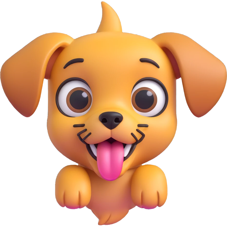 playful dog, shiny texture, tongue out, big eyes, 3D emoji style emoji