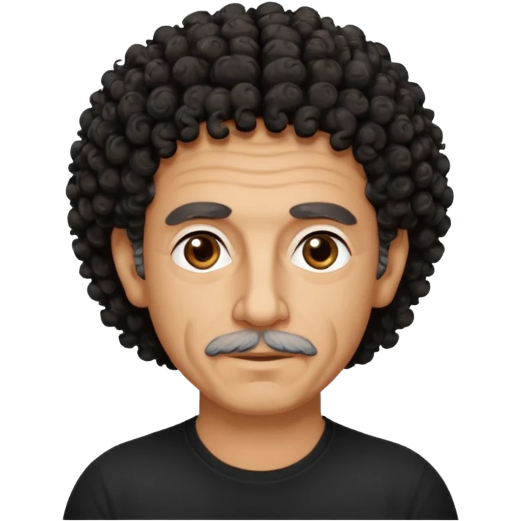 60 year old Greek man with short black curly frizzy think hair that sticks up and has a black shirt emoji