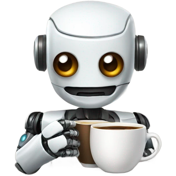 robot with a cup of coffee emoji