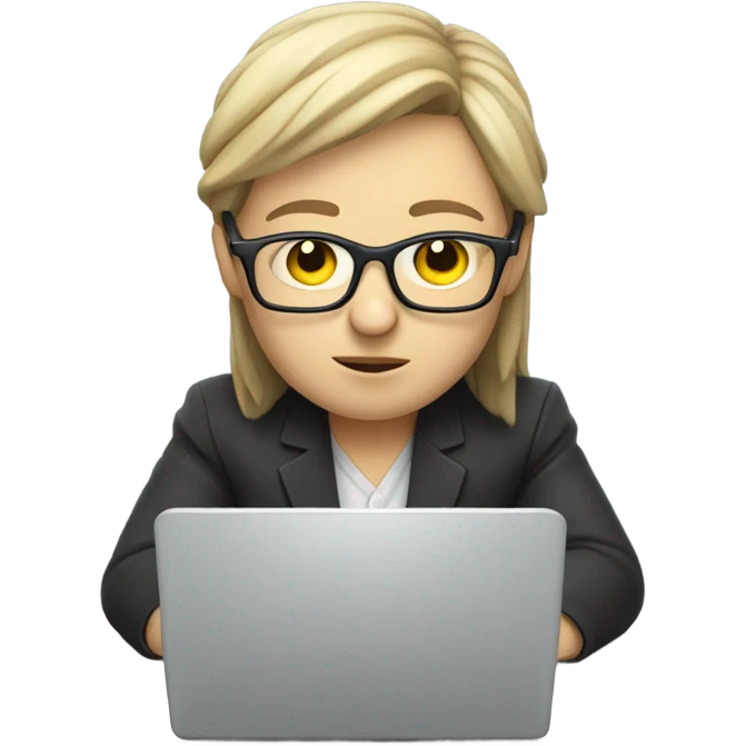 an assistant in front of laptop, focused. White Skin, Glasses emoji