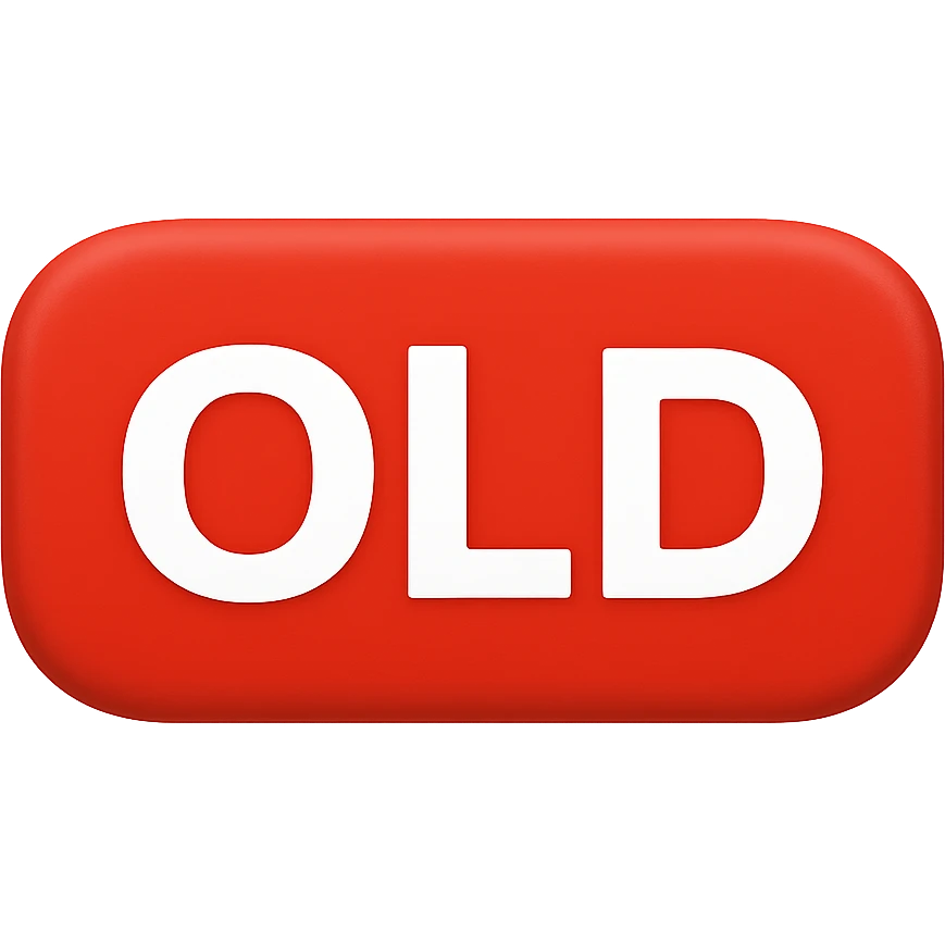 button with the word 'Old' in the style of the iOS emoji 'NEW' button, emoji style, red rounded rectangle background, white text emoji