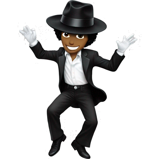 “Michael Jackson in a black suit, white glove, and fedora, striking a dance pose.” emoji