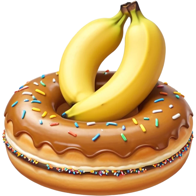 A banana in a donut banana standing in a donut's circle emoji