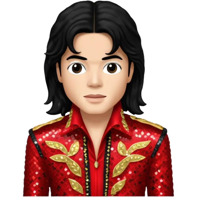 Michael Jackson with light skin, long black hair, red sequin outfit emoji