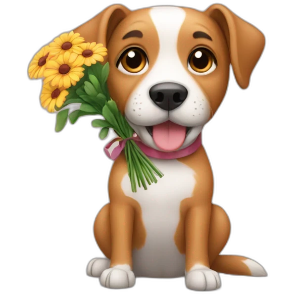 Dog holding flower bouquet emoji