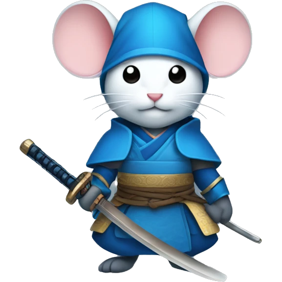 a blue mouse with a samurai outfit and sword emoji