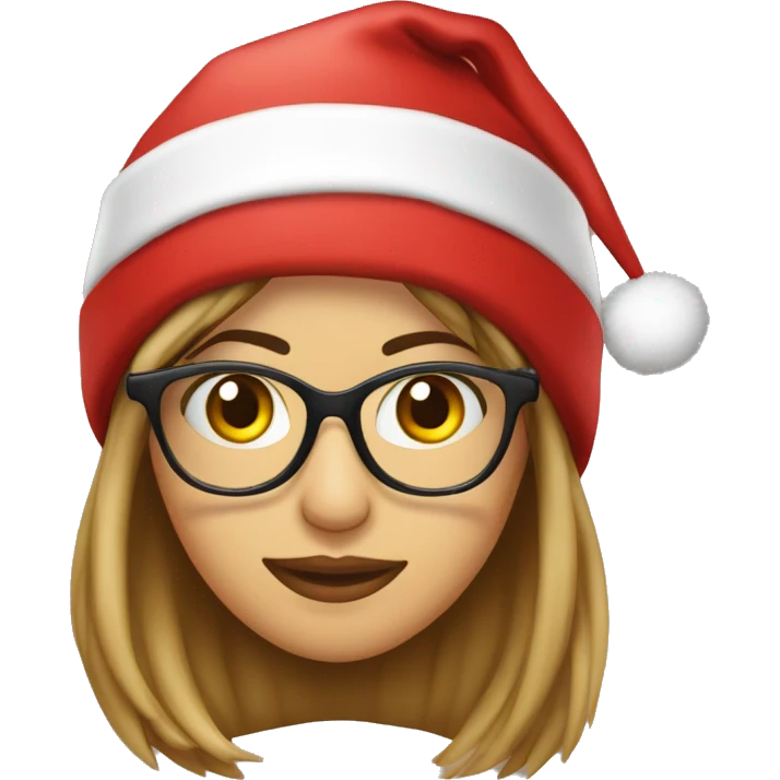 Chica, piel clara pelirroja lentes gorro de navidad emoji