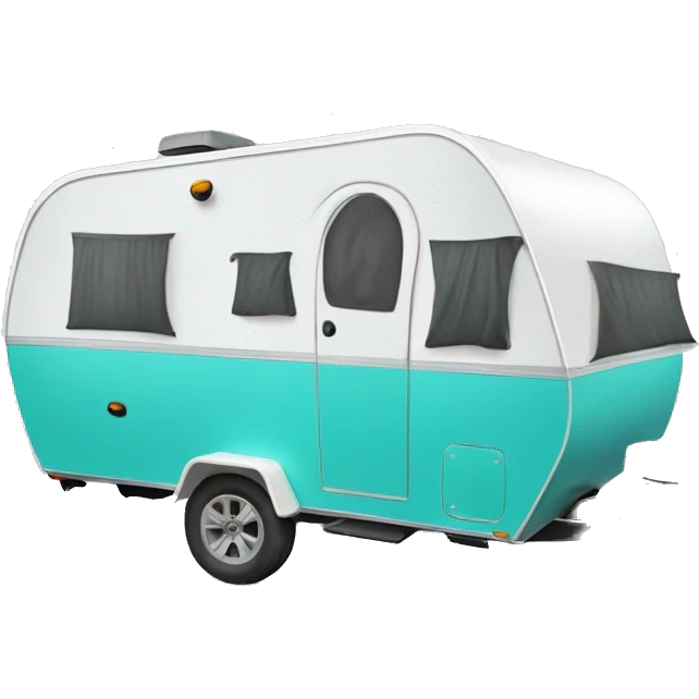 Realistic turquoise camping trailer isolated.  emoji