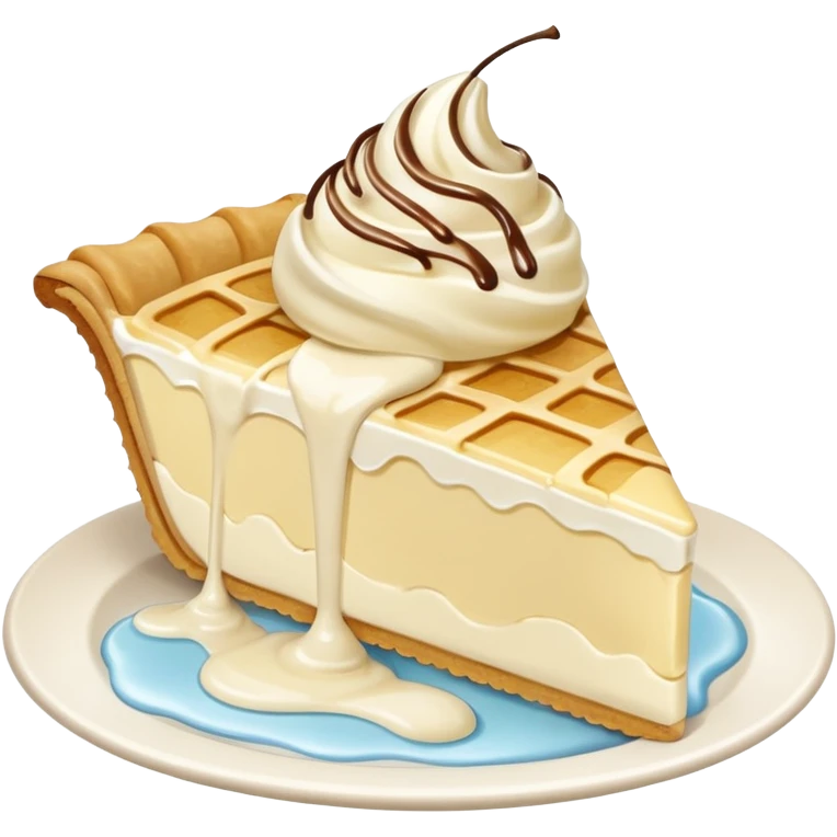 Slice of pale cream pie with melted ice cream dripping off of it emoji