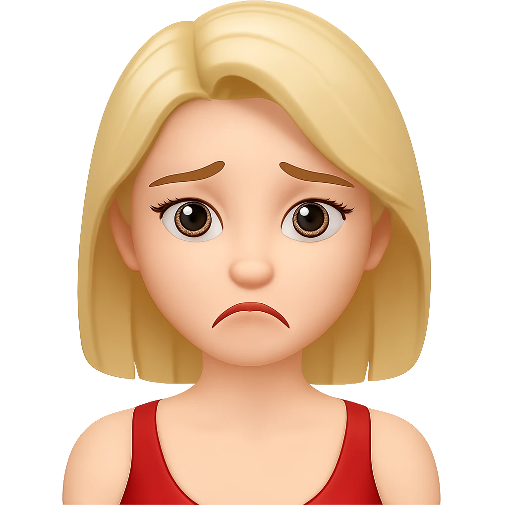 Change her facial expression to sad, keep the same style as the reference image. emoji