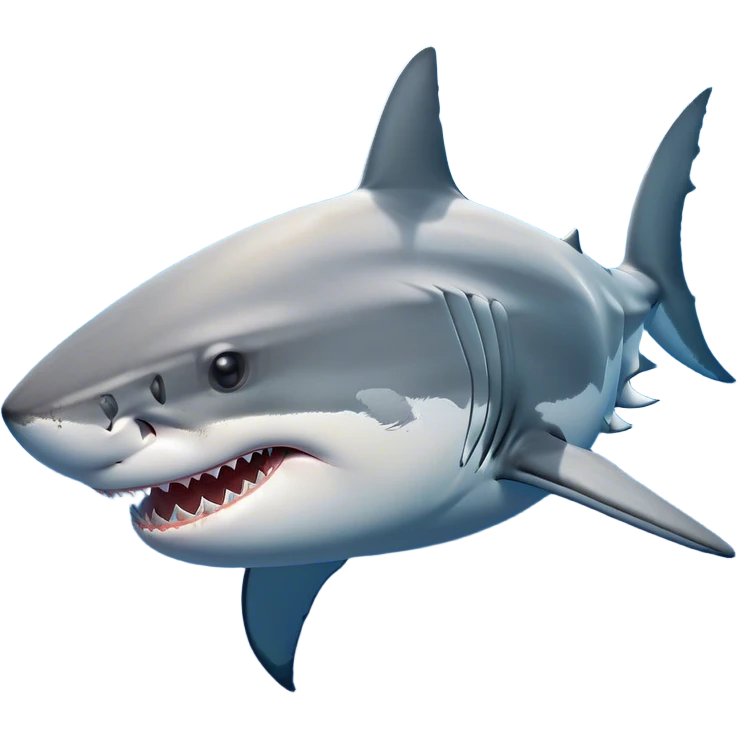 Beautiful and Majestic Great White Shark Portrait Emoji, Head and body resting peacefully with a serene, confident expression, showcasing its robust, torpedo-shaped form and a subtle, regal glint in its eyes, Simplified yet exquisitely endearing features, highly detailed, glowing with a soft, drowsy ocean light, high shine, relaxed and utterly majestic, stylized with an air of marine splendor, soft glowing outline, capturing the essence of a beautiful and majestic great white shark that feels destined to become the next viral icon of awe-inspiring ocean beauty! emoji