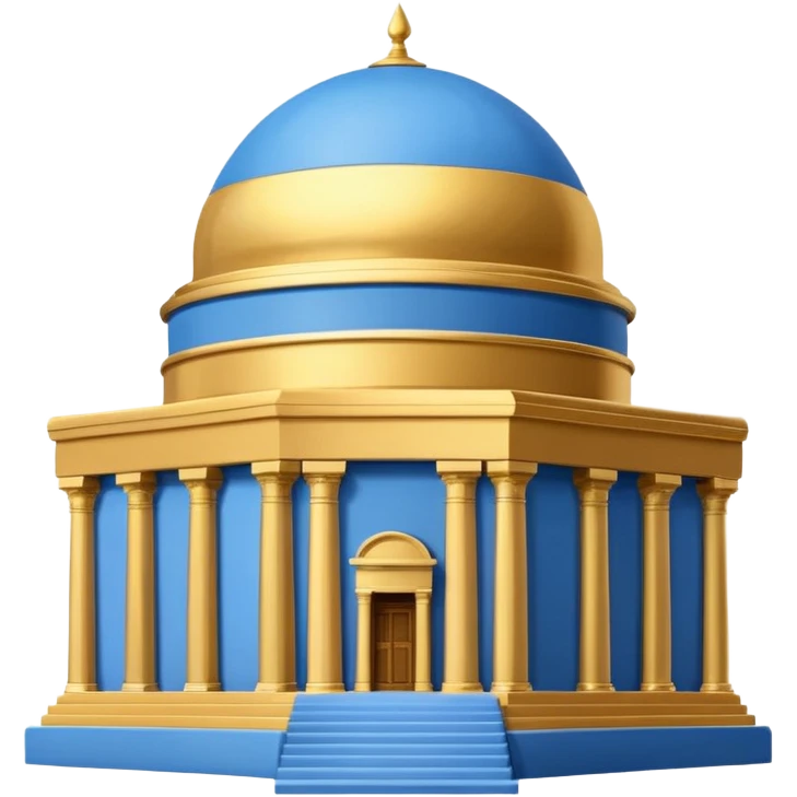  cubic temple with blue horizontal stipes on the side and a golden dome on top. The temple has no pillars and the dome has now spiral on top emoji