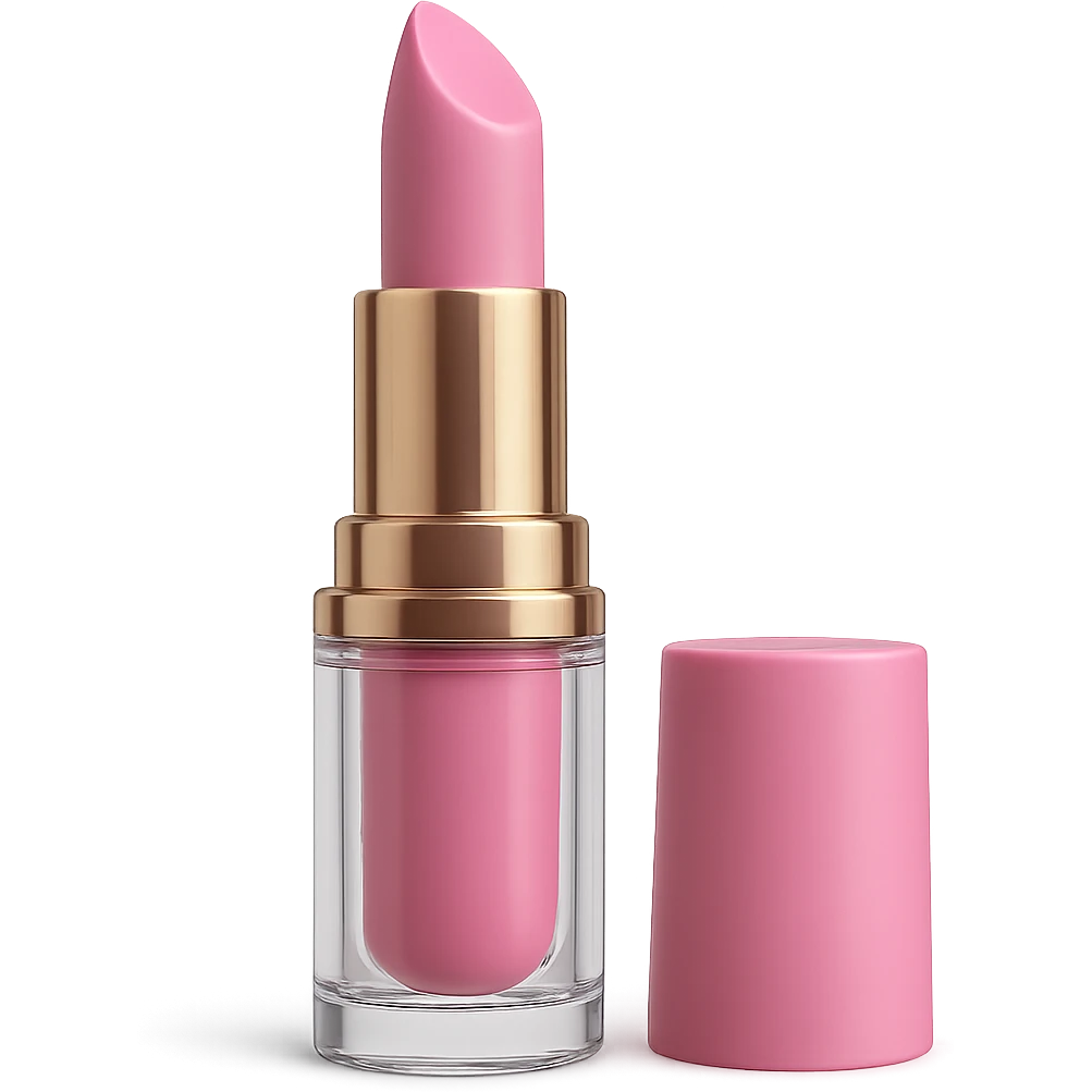 Realistic lipstick emoji with transparent case, pink lipstick, photorealistic style. Remove background. emoji