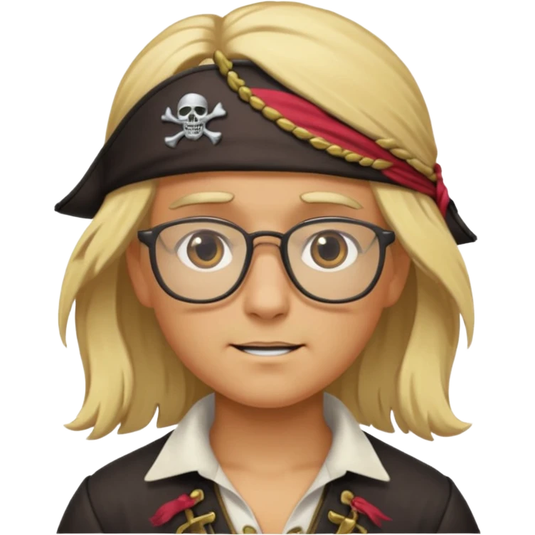 Create an avatar squared no background with a pirate with glasses and blonde hair emoji