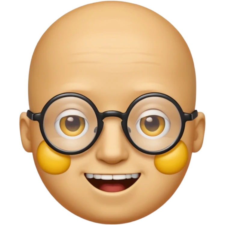 Créer un emoji nerd le perso doit être une tête basique d'emoji jaune tête ronde sans cheveux 🤓 avec une grosse paire de lunettes rectangulaires noires 3 petits boutons d'acné sur chaque joue et une dent qui dépasse  emoji