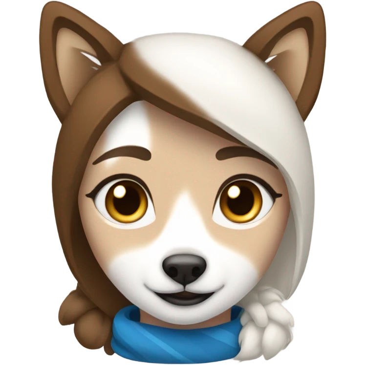 White Woman hair brown and bleus eyes and golden Husky  emoji