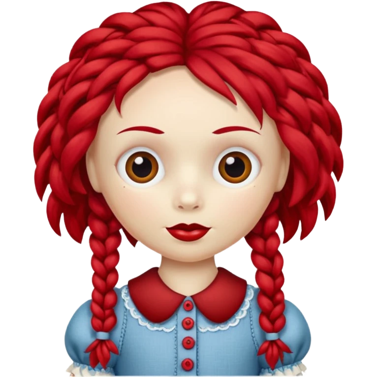rag doll with button eyes red hair emoji