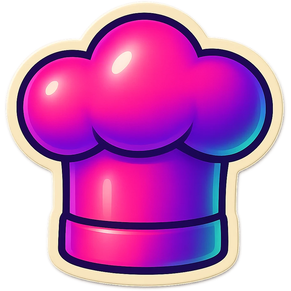 chef's hat emoji, playful and modern with gradient FF4D67, 9D34FF, 10B981 gradient, vibrant emoji