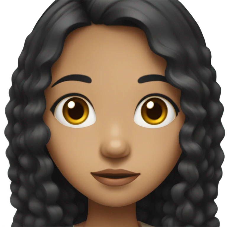 a filipino girl, big eyes, black long slightly curly hair  emoji