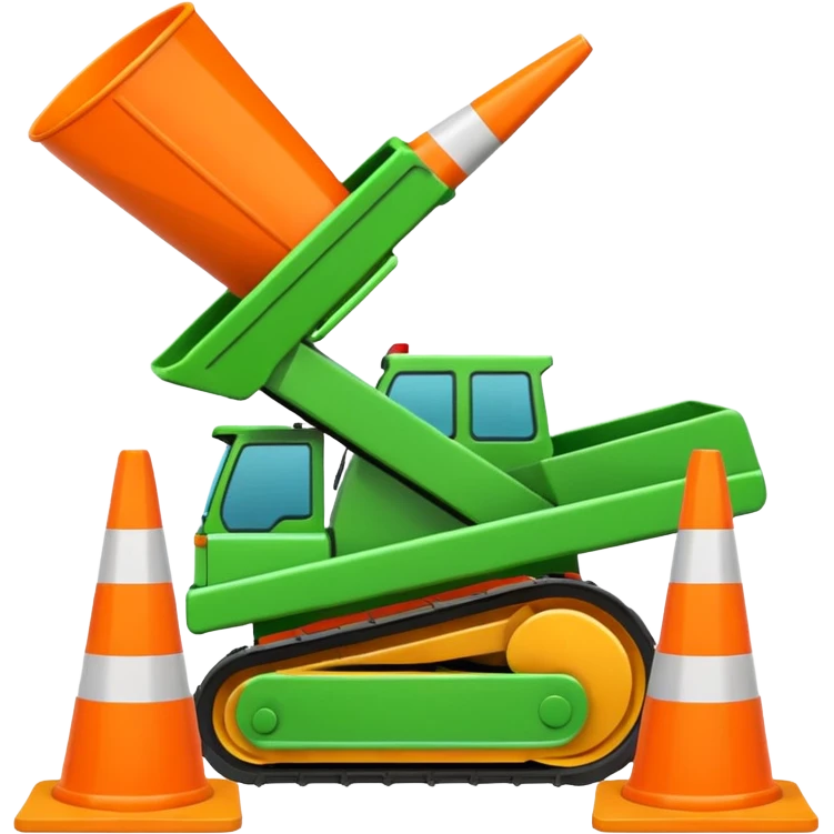 green tank squashing multiple traffic cones under its treads, cones underneath the tank, emoji style emoji