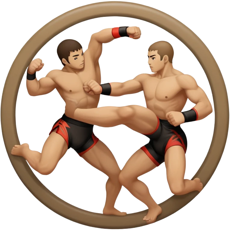 An icon symbolizing wrestling martial arts, featuring two stylized figures locked in a dynamic grappling pose. The background shows abstract elements representing strength and technique, with a circular design to represent unity and focus. Transparent background emoji