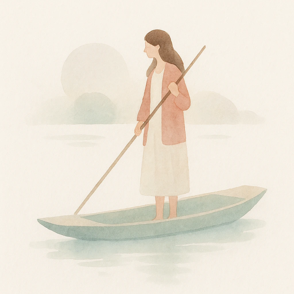 woman on a punt, watercolor style emoji