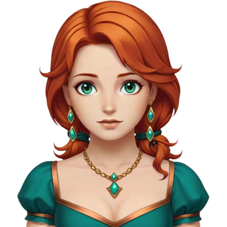 triss merigold with copper hair and teal dress and gold jwellery emoji